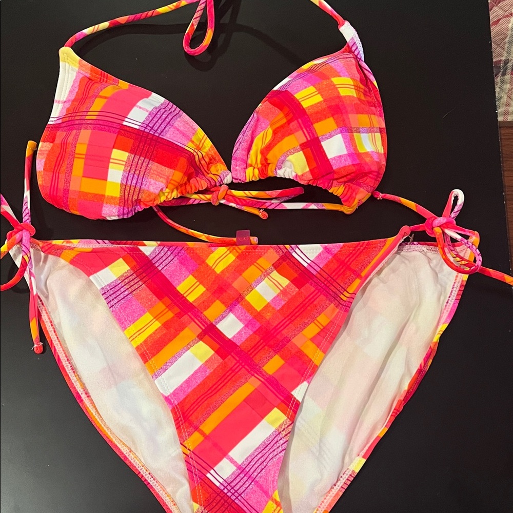 NWOT  Pink and Yellow Bikini Top